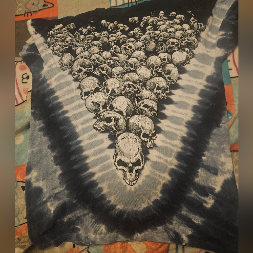 Liquid Blue Tie-Dye Skull Graphic T-Shirt Double Sided - Picture 2 of 3